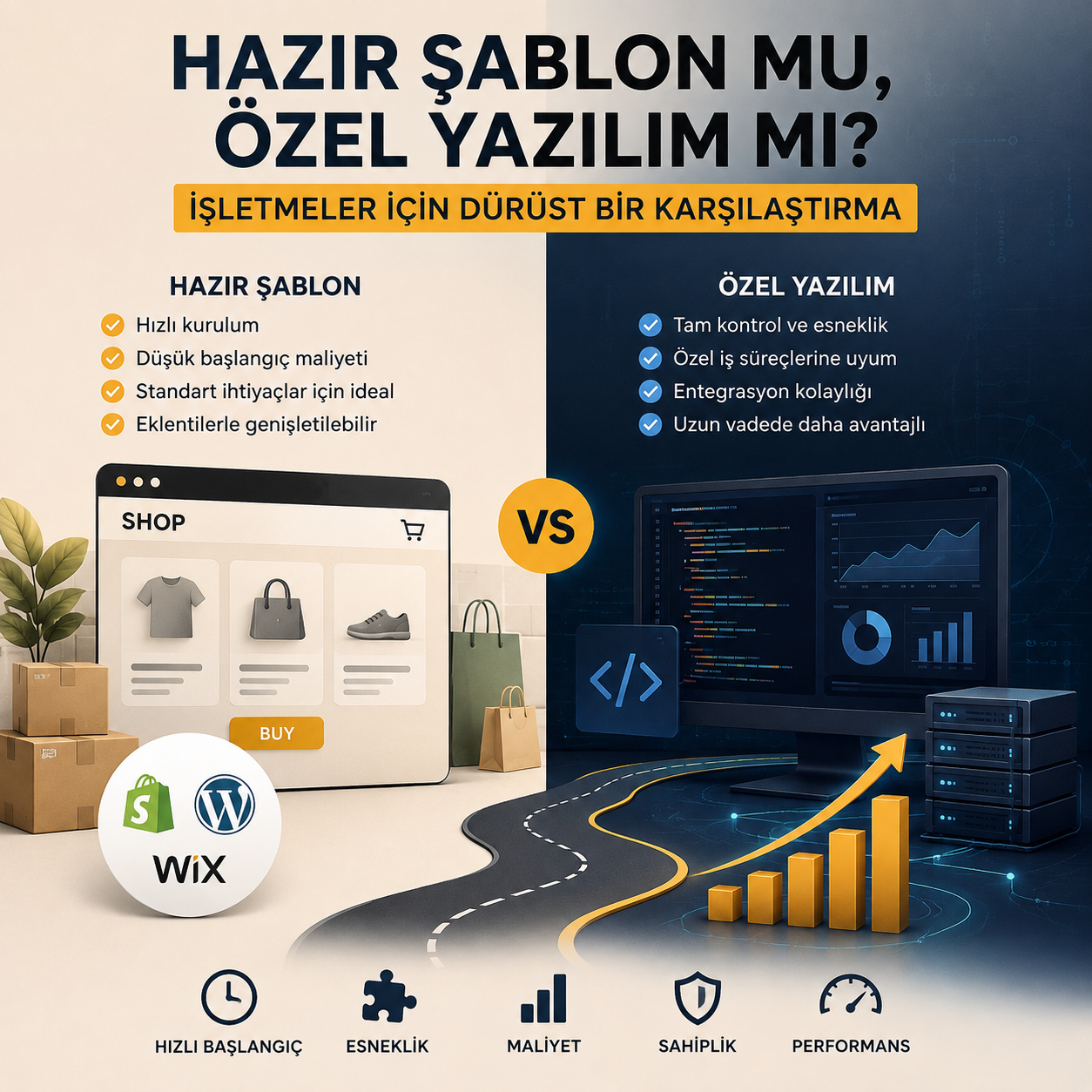 Hazır şablon mu, özel yazılım mı? İşletmeler için dürüst bir karşılaştırma